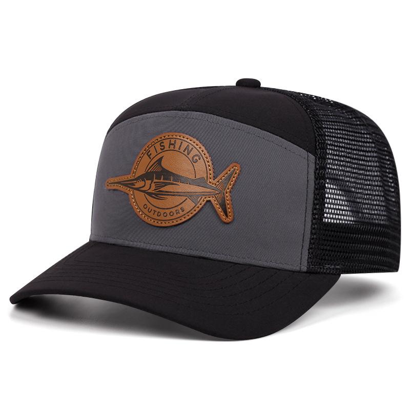 Unisex Seven-Panel Style Trucker Hat Adjustable Baseball Cap Shark Pattern Patch Fishing Hat
