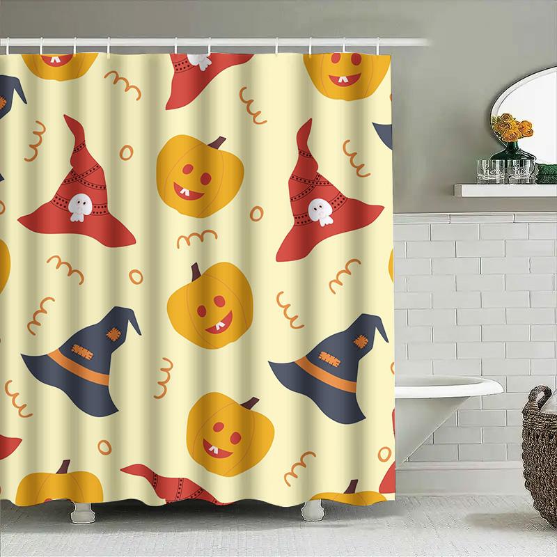 

Tuniu Halloween Pumpkin Bat Witch Shower Curtain For Bathroom Decor Spooky Cute 150X75Cm W60H190(CM)-1 Pcs