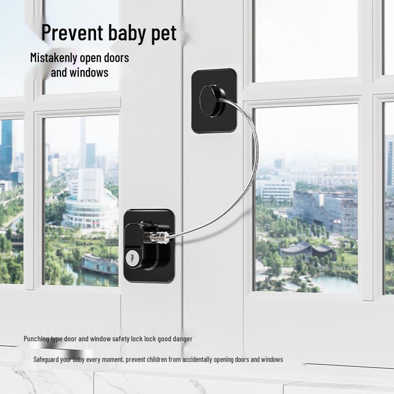 Childproof Window & Door Safety Lock - Keyed, Punch-Free, Universal Steel Cable Limiter
