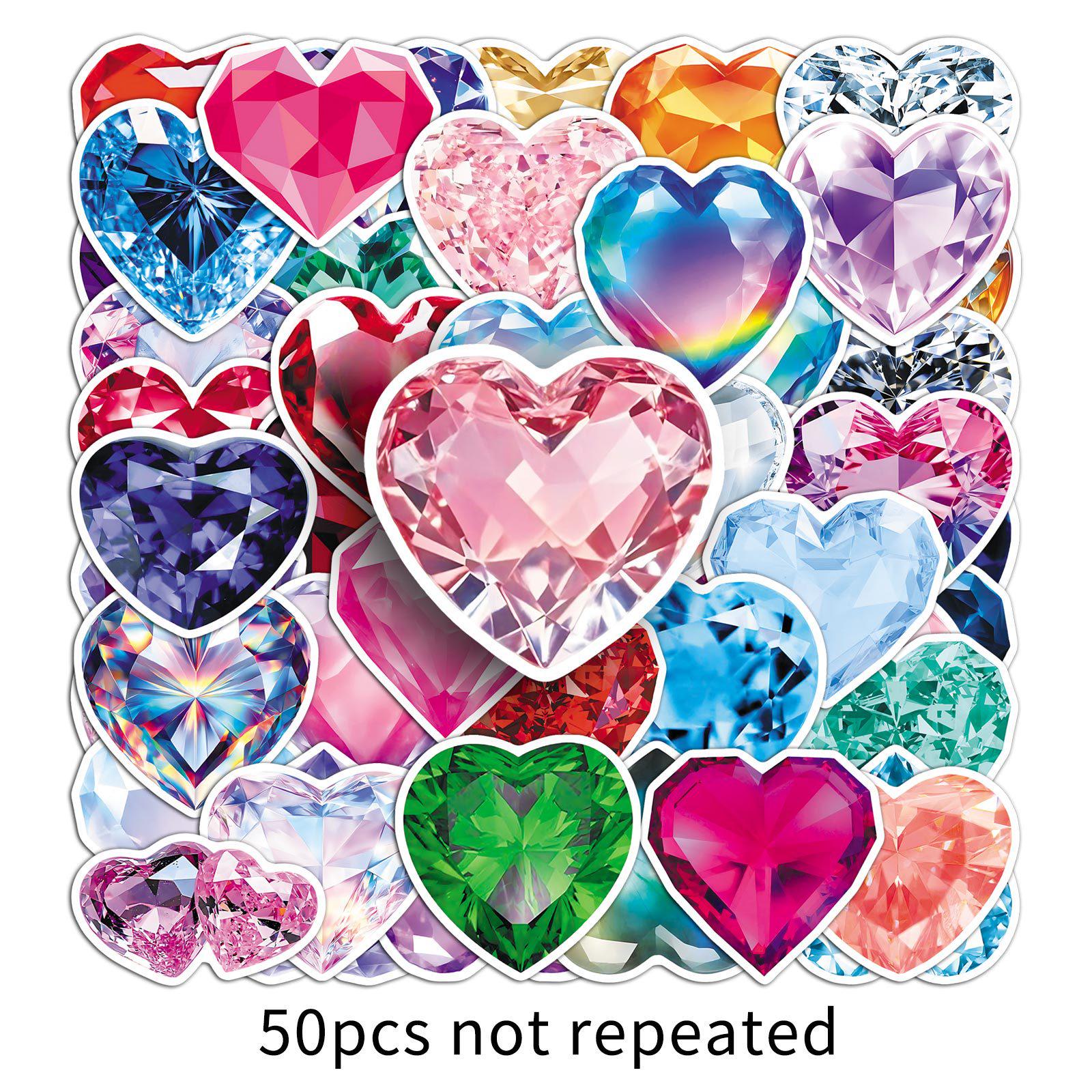 

50 Dazzling Heart Diamond Cartoon Stickers for Power Bank, Water Bottle, Scooter & Desktop