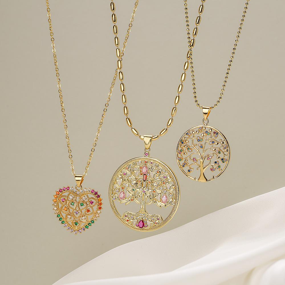 NEWBUY Trendy Zlatá Barva Dutý Design Strom Života Přívěsek Řetízek z Nerezové Oceli Náhrdelník Šperky s AAA Kubickým Zirkonem Pro Ženy Bijoux
