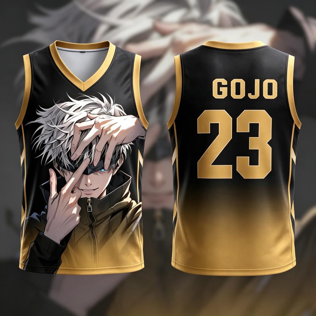 Jujutsu Kaisen Satoru Gojo No.23 Basketball Jersey 3D Sleeveless Tank Top Breathable Anime Streetwear Gym Workout Singlet Unisex
