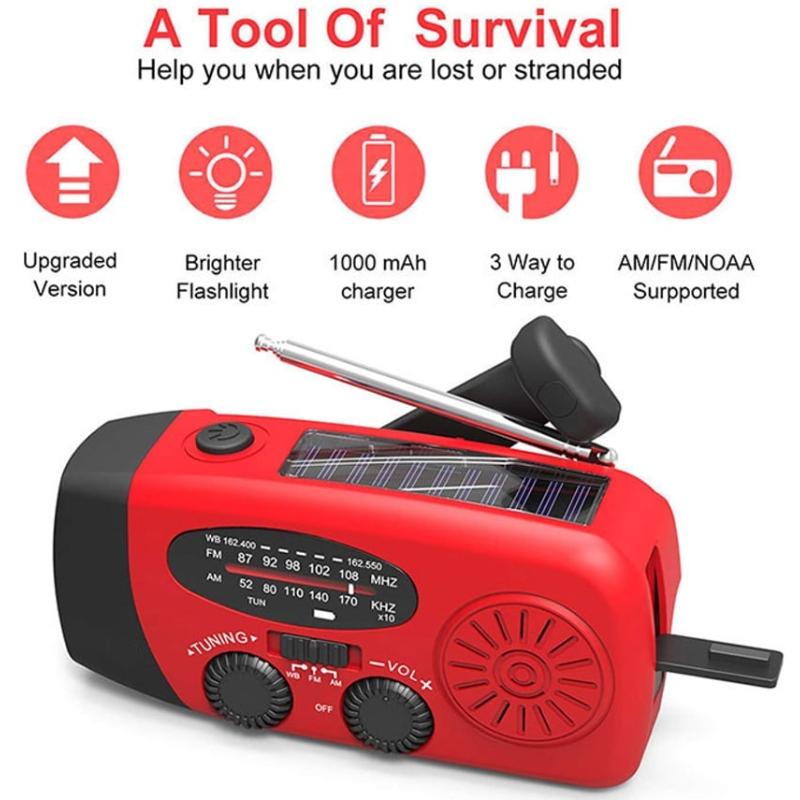 2000mAh multi-function radio, mobile phone emergency charging, hand-cranked solar radio