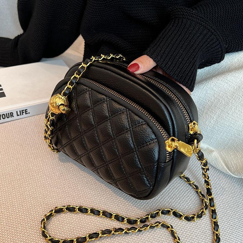 Chic Versatile Chain Shoulder Bag for Women Small Square Bag Textured Niche Monochromatic Crossbody Bag Women's Bag