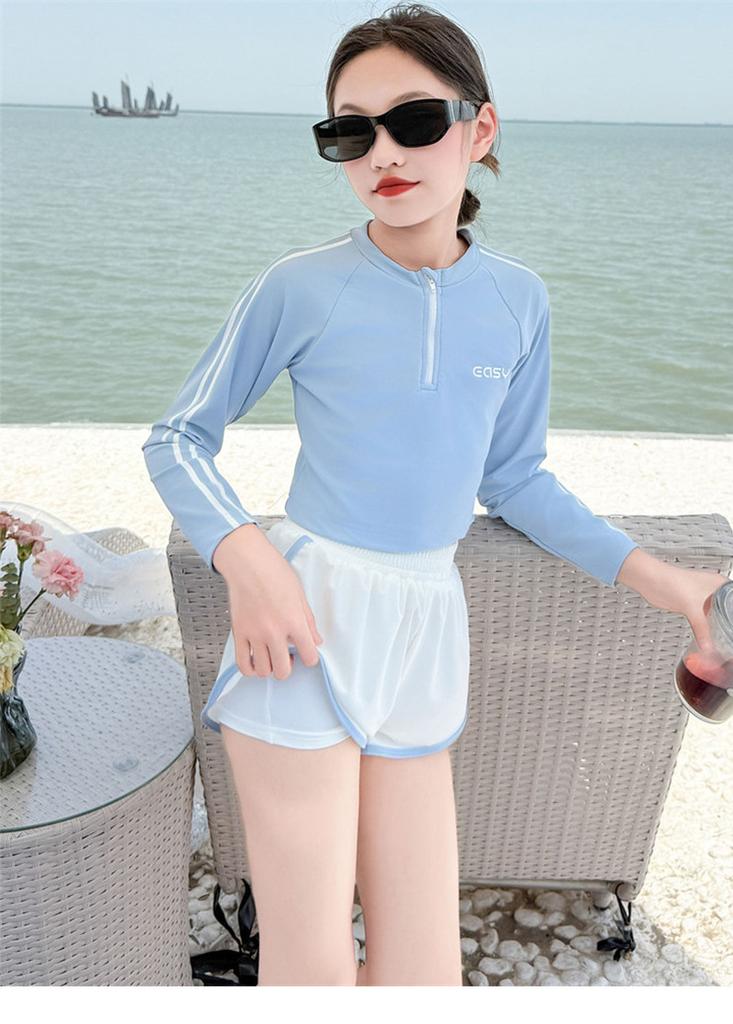 Children's Swimsuit Girls' Long Sleeved Two-piece Polyester Sports and Leisure Student Vacation Hot Spring Swimsuit