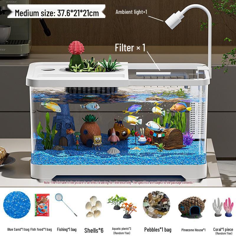 Premium Desktop Aquarium with Ecological Filtration and Oxygenation - High Transparency Fish and Turtle Tank for Home or Office