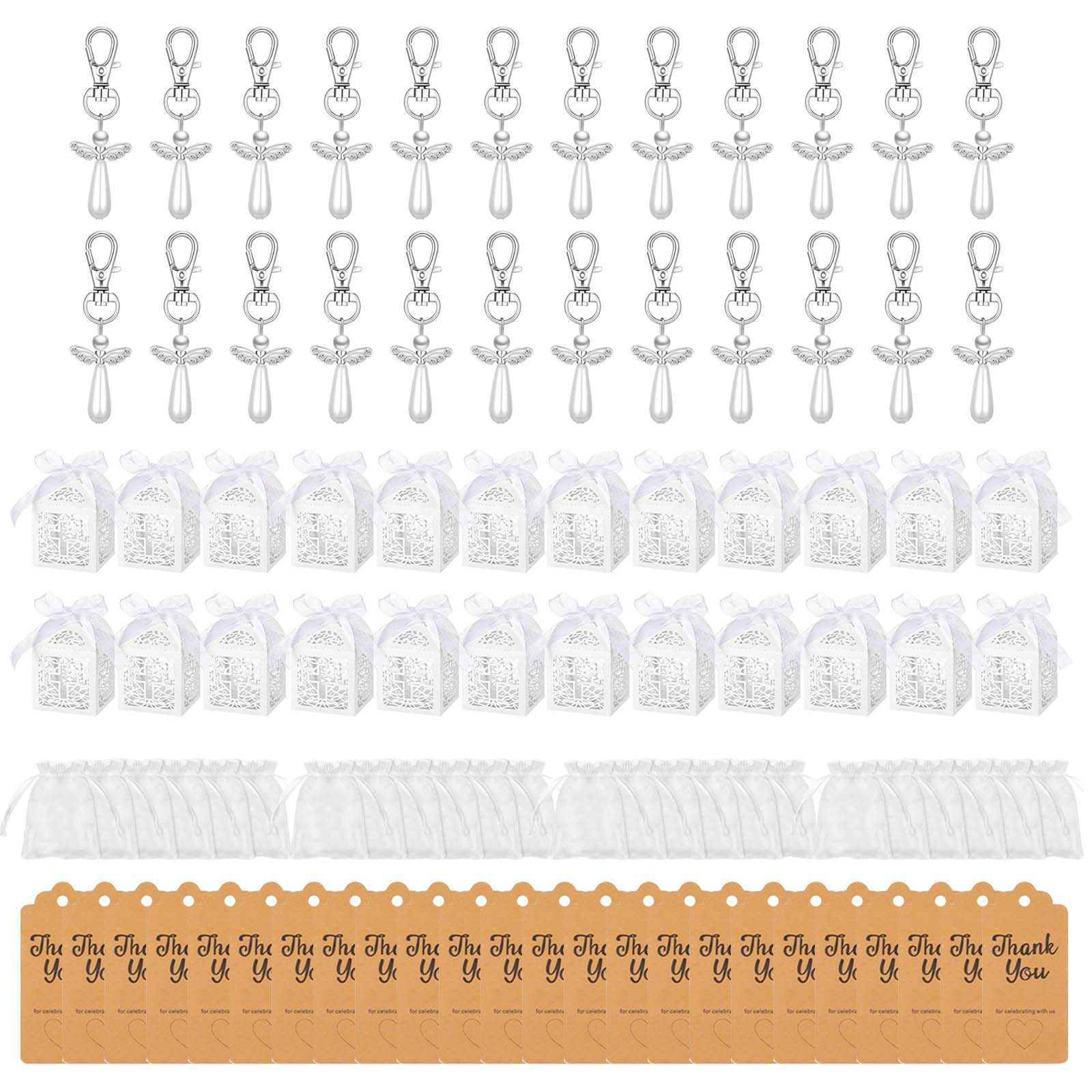 

24/30pcs Angel Keychain with Favor Boxes/Bag Thank You Cards Baptism Bridal Shower Wedding Gender Reveal Party Supplies A