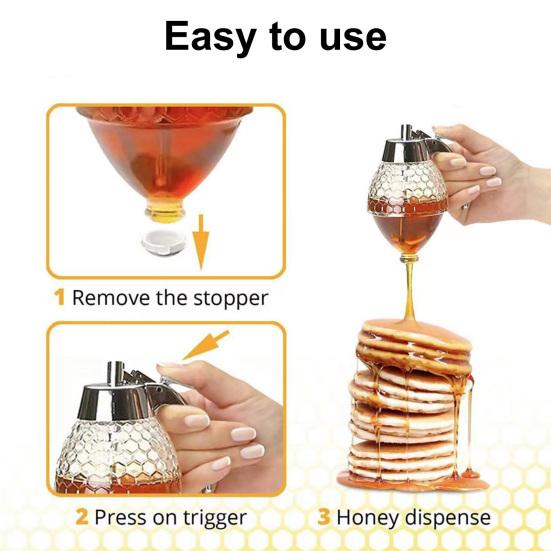 Honey Jar Detachable with Press Valve Sealing Lid Dispenser One Hand Operation Leak Proof Oil Vinegar Storage Bottle for Syrup Maple Honey