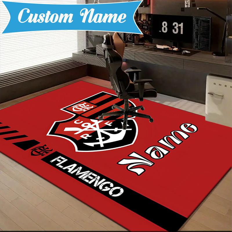 Custom Name Black Crest Flamengo Rug Game Carpet, Floor Mat for Bedroom Living Room Entryway Rug, Home Decor Idea Gift for Christmas birthday