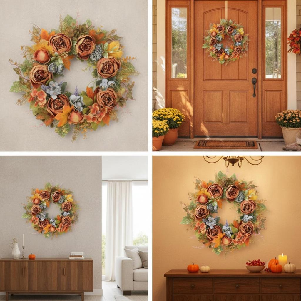 Wreath with Mixed Foliage Layered Silk Flower Autumn for Door, Entryway, Thanksgiving