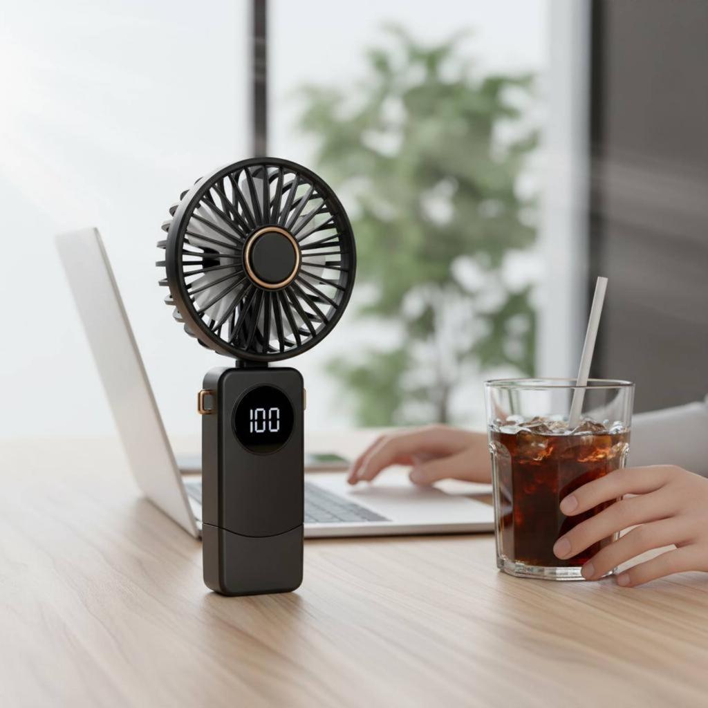 Handheld Foldable Fan 5-Speed Adjustable Battery-Powered Neck Fan Individual Cooling Device Quiet Functioning for Commuters