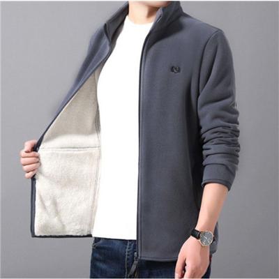 Polar Fleece Jacket Men's Autumn and Winter Stand-up Collar Thickened Casual Solid Color Warm Jacket Jacket Men