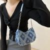 Womens Star Pattern Chain Decor Small Shoulder Bag Trendy Vintage Y2k Denim Underarm Bag Korean Star Women's Handbag Lady KTY