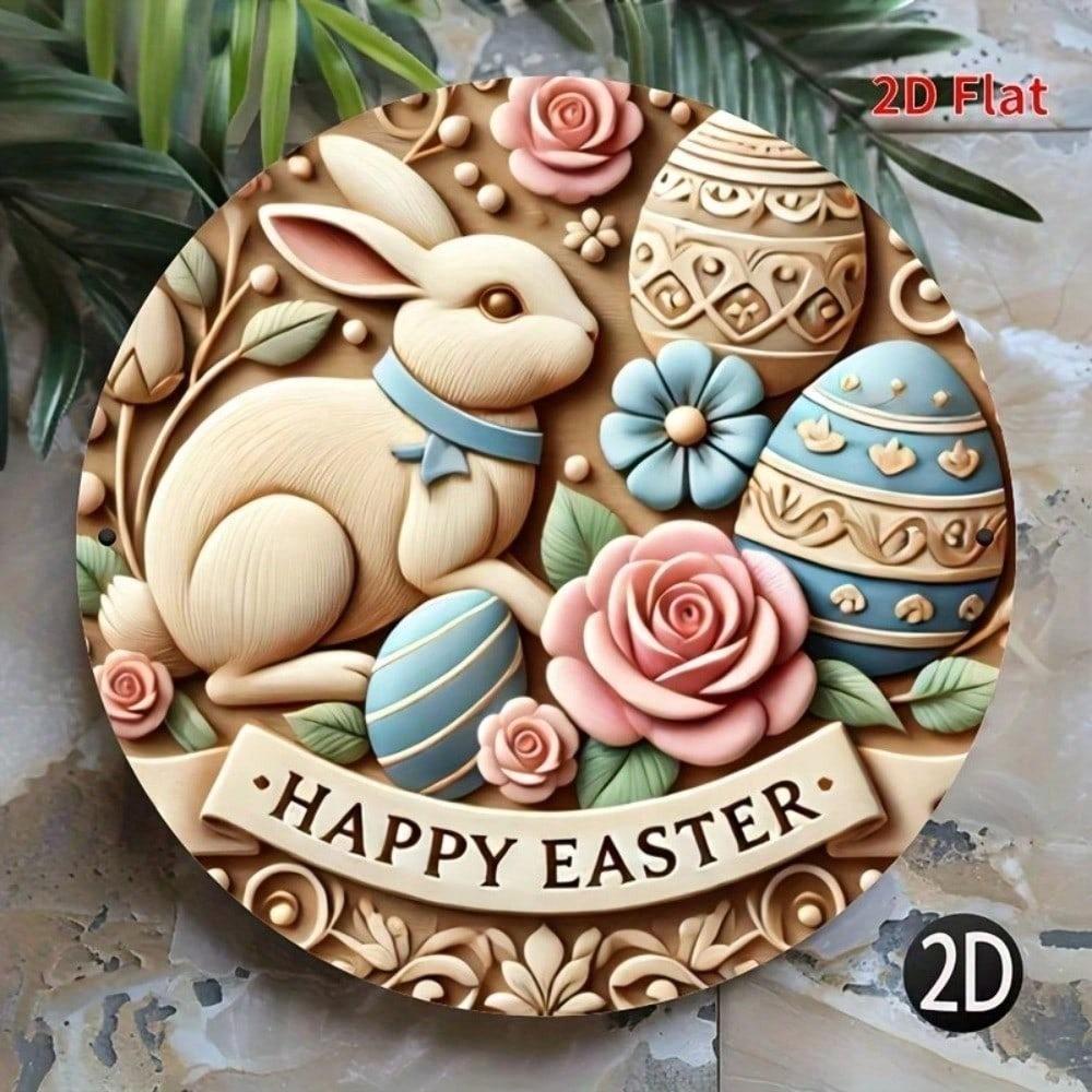 Easter Bunny Metal Sign 8x8 Round Wall Decor