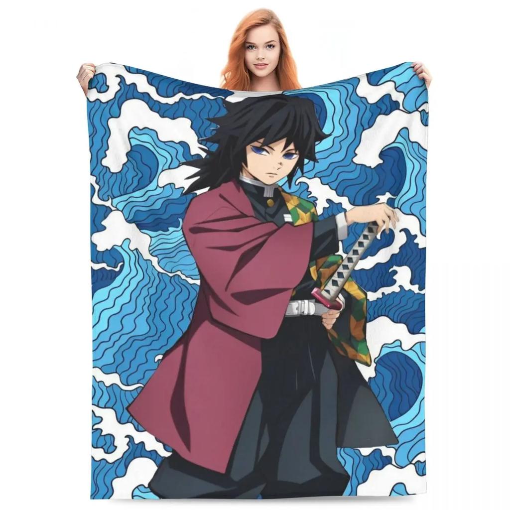 Water Hashira Giyu Tomioka Blankets Coral Fleece Plush Anime Demon Slayer Super Soft Throw Blanket for Car Sofa Couch Bedspread