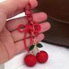 Big Size Red Rhinestone Cherry Keychain, Sparkling Red Cherry Pendant With Green Leaves, Red Heart & Bow Charms