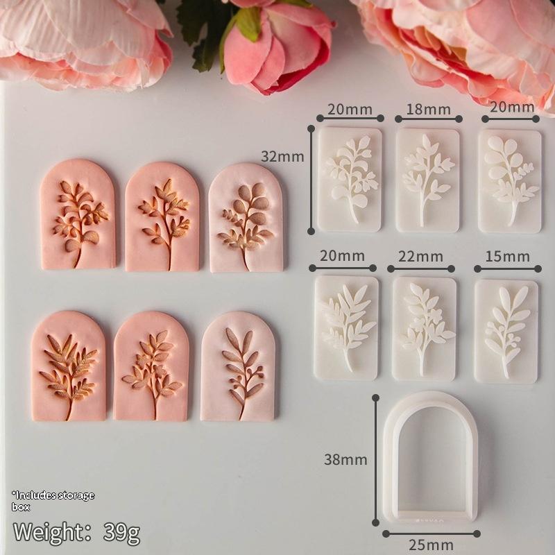 7Pcs Botanical Leaf Pattern Clay Earring Molds Set Fresh Plant Vine Leaves Clay Cutters Tools For Earring Pendant Jewelry Making