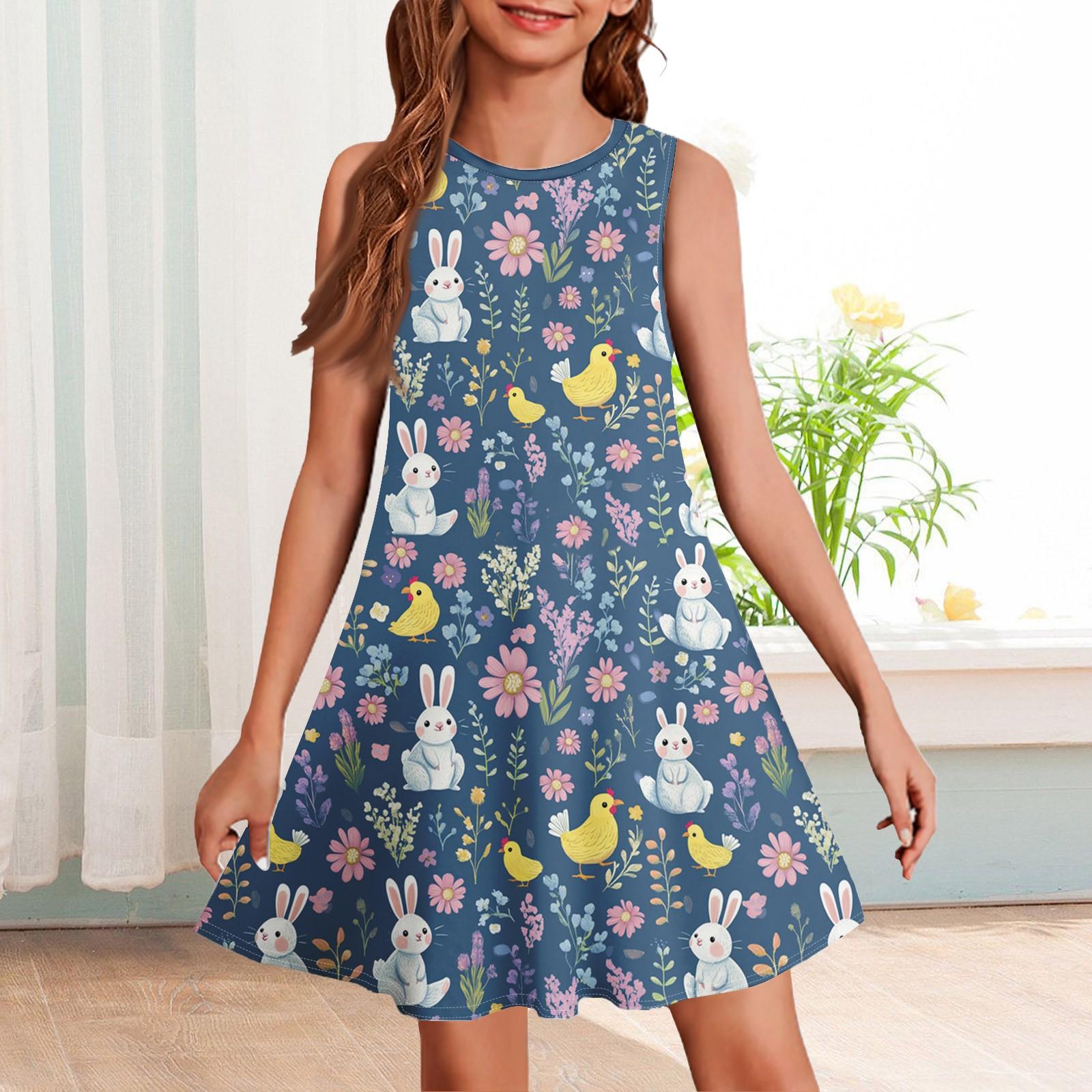 

Летнее платье для девочек без рукавов с принтом в цвете, повседневное платье 150 синий