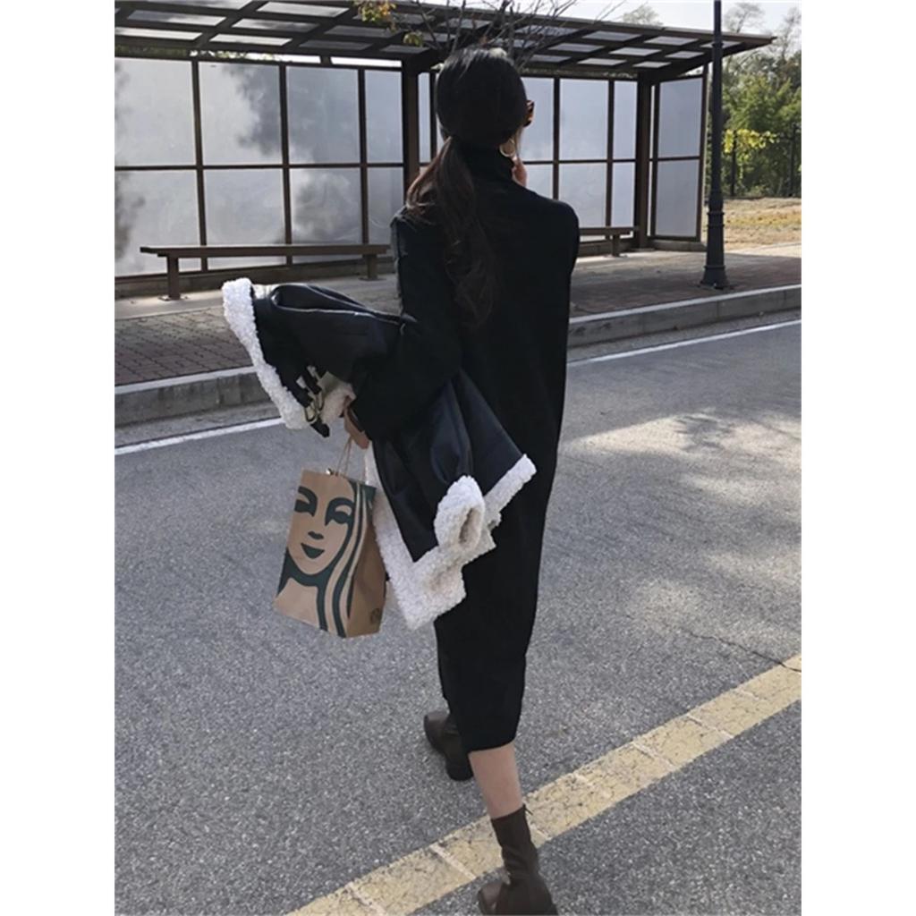 Dickes Winter Damenkleid Langarm Strickkleider Maxi Vintage Übergröße Kleider