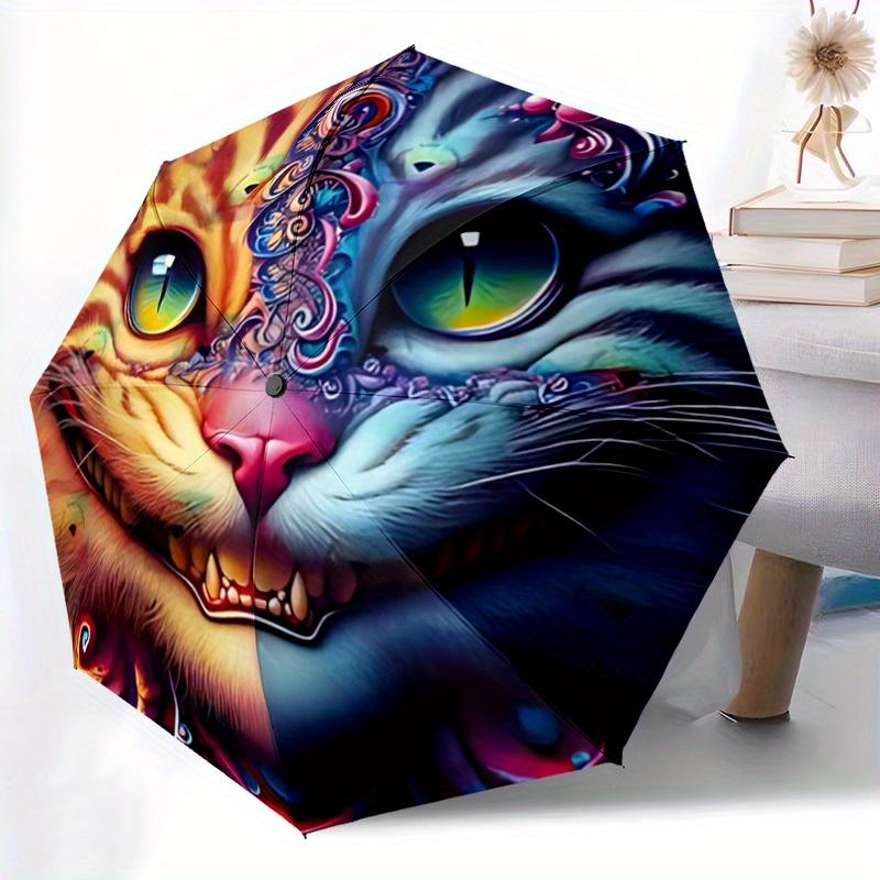 1pc Cat Artwork Auto Open/close, All-Season Portable Folding Umbrella for Women & Men, Travel, Everyday, Formal Events - Compact Luxury Parasol, Outdo