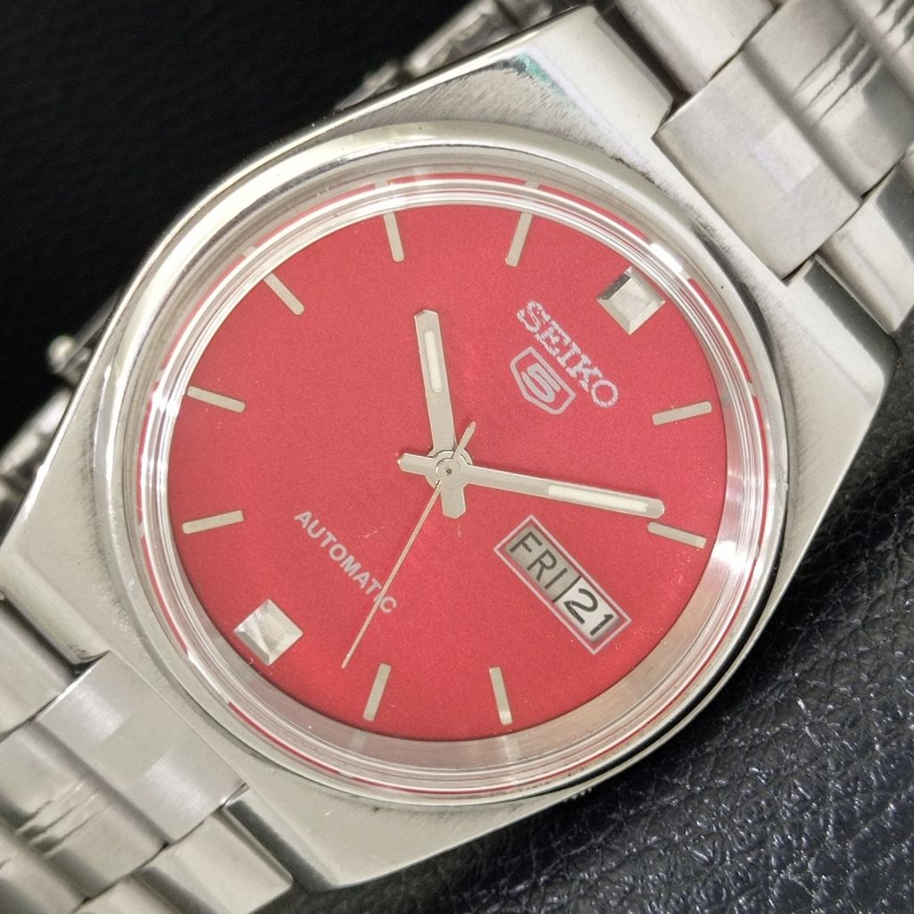 GENUINE VINTAGE SEIKO 5 AUTOMATIC 7009A JAPAN MENS RED DIAL WATCH A701675-5 R206c-a701675