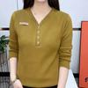 Velvet V-neck Bottoming Shirt for Women, Autumn and Winter Long-sleeved T-shirt, Fashionable and Versatile Elastic Warm Top