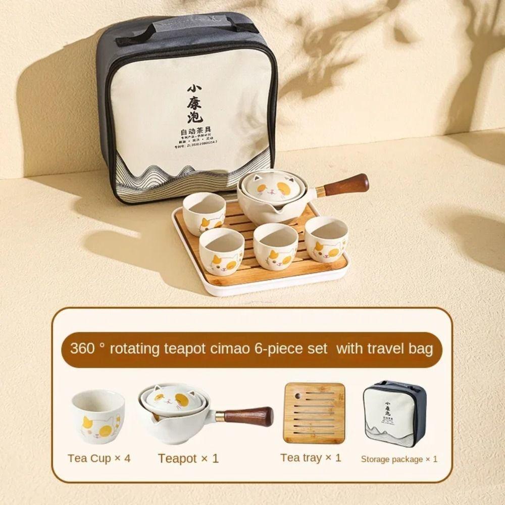 5/7pcs Ceramic Lucky Cat Teapot Set Japanese Style Bubble Tea Set Kung Fu Tea Pot Set  Office