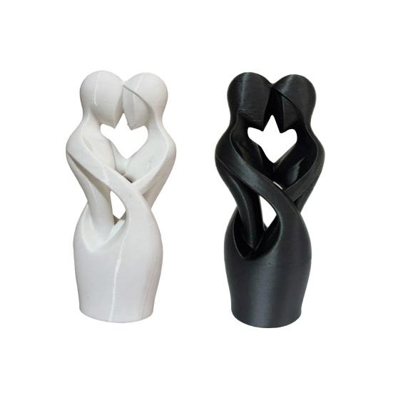 3D-Printed Minimalist Couple Ornament with Heart Cutout Smooth Delicate Lines Black White Desktop Keepsake Romantic Home Decor Gift