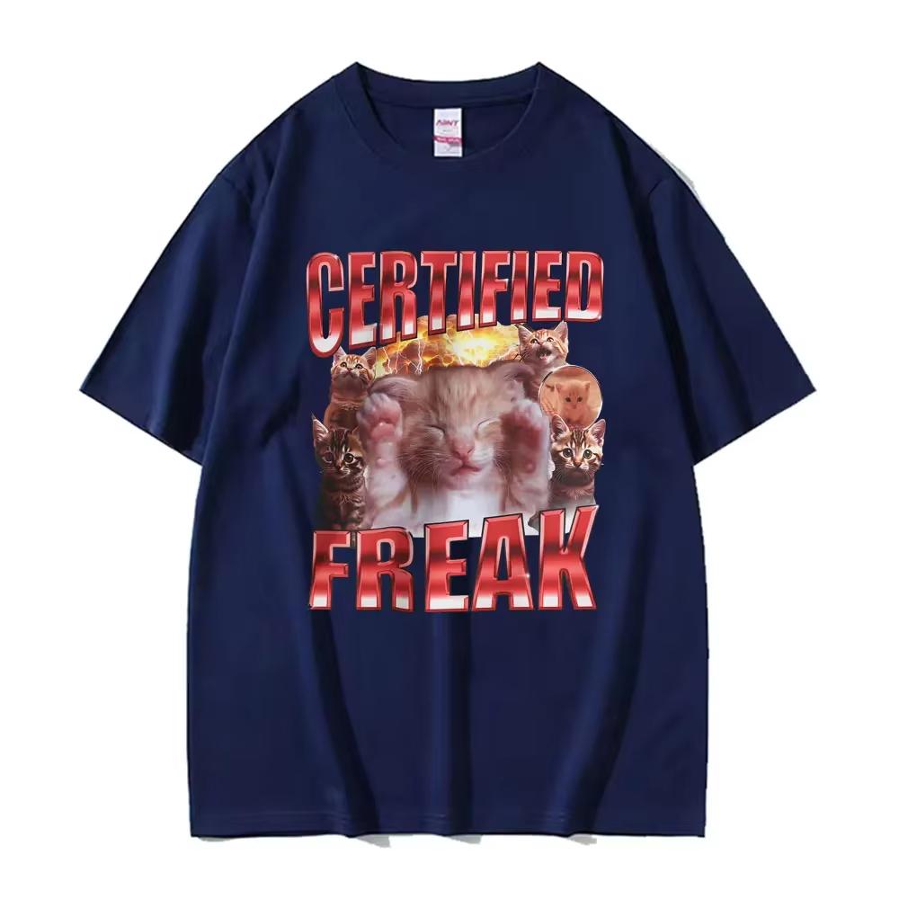 Zertifizierter Freak Lustiges Niedliches Katze Meme T-Shirt Damen Kleidung Humor Tier Grafik T-Shirt Sommer Kawaii Kurzarm T-Shirt