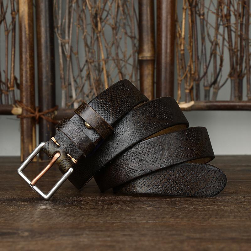Trend Retro Fashion Snake Pattern Belt Women'S Leather Pin Buckle First Layer Cowhide Steel Buckle Jeans Belt