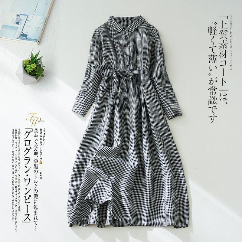 

Осеннее новое клетчатое платье из хлопка и льна, женское свободное платье-рубашка с длинным рукавом 2XL