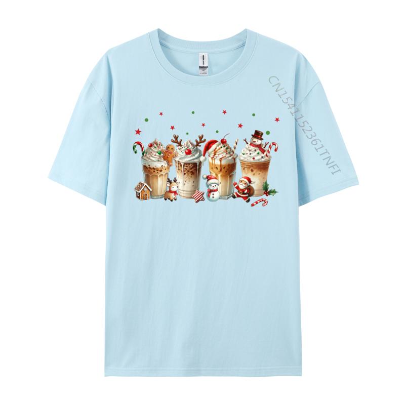 Merry Christmas Coffee Cups Latte Cozy Winter Drink Pajamas Tshirts Cotton Tee For Unisex Printing Shirt Newest Tshirts