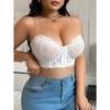 Women Black Floral Lace Strapless Front Closure Anti-Slip Plus Size Wedding Support Bra
