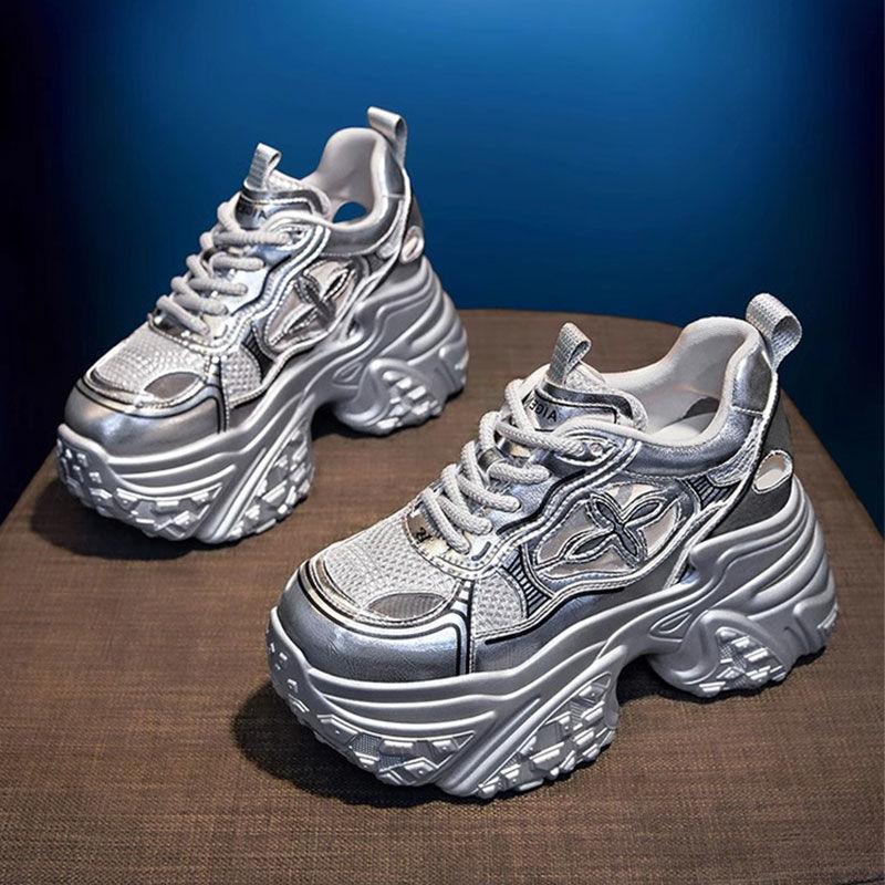 

Dad Shoes Girl 2025 New Breathable Mesh Versatile Fashion Comfortable Small Thick Soles Height Increase Casual Women s Shoes 40 серебряный
