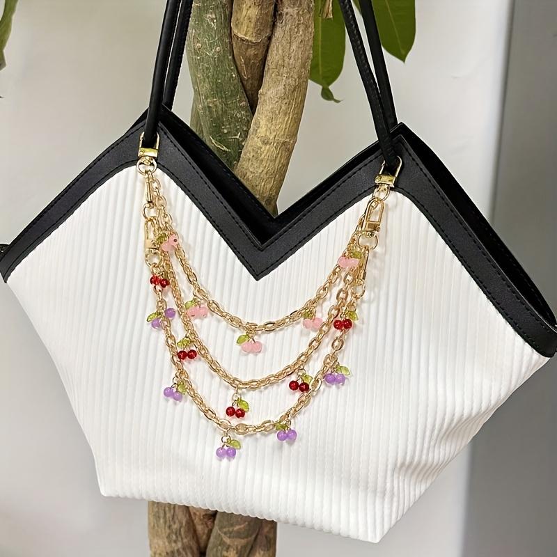 Yogodlns DIY Zinc Alloy Bag Hanging Chain with Cherry Pendant Detachable Shoulder Bag Carrying Chain Handbag Extension Chain for Woman