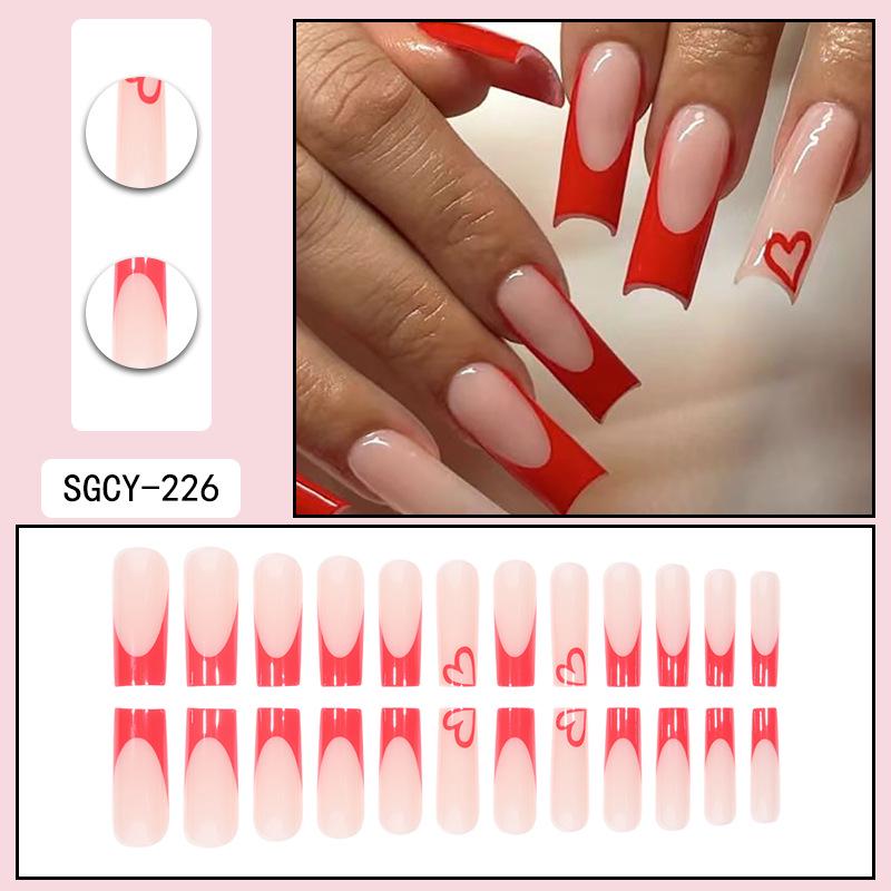 O5 Unhas Postiças Longas Europeias e Americanas - Adesivos de Nail Art Vestíveis para Garota Quente