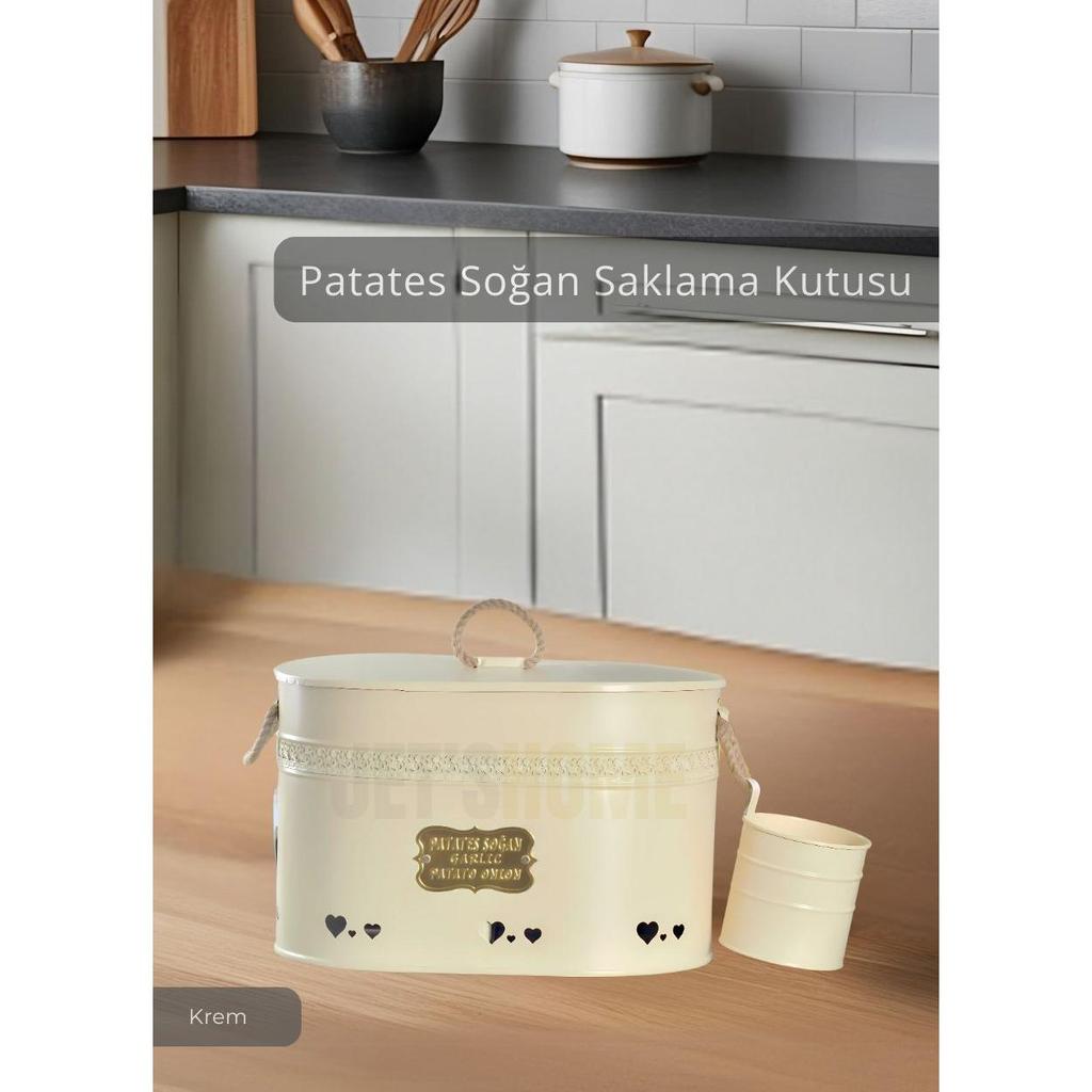 Potato Onion Bucket Vegetable Rack with Garlic Box Lidded Fruit Basket Onion Rack Metal Cream