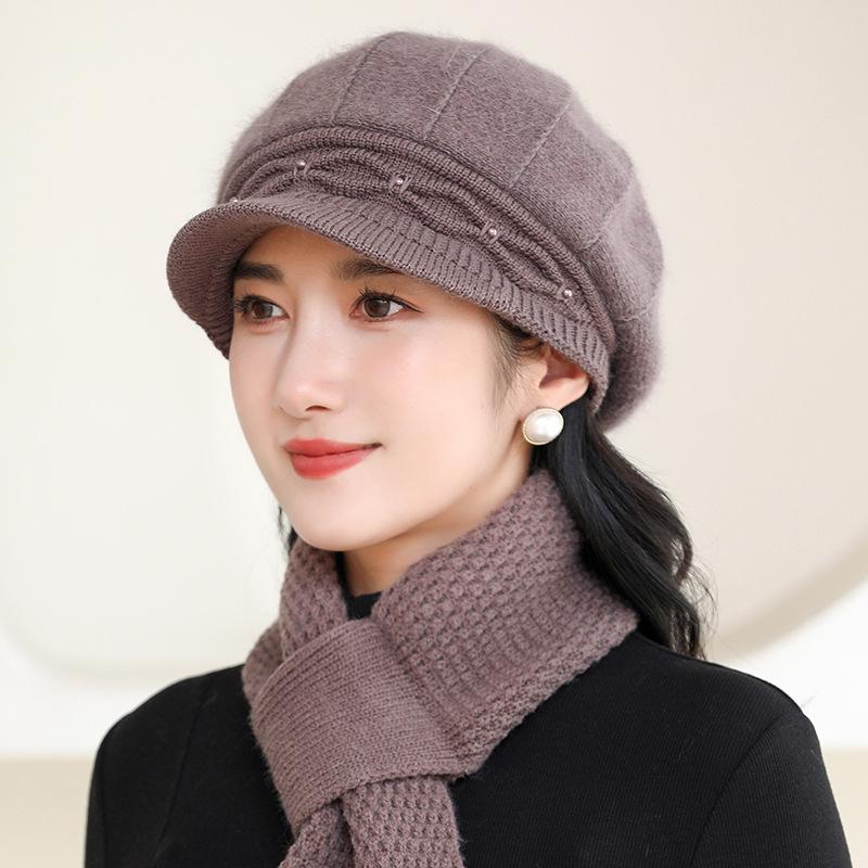 Pălărie Caldă de Toamnă Iarnă pentru Exterior cu Pălărie Tricotată Groasă Pufoasă cu Limbă de Rață pentru Mame Persoane de Vârstă Mijlocie Persoane Vârstnice Pălărie de Lână pentru Femei