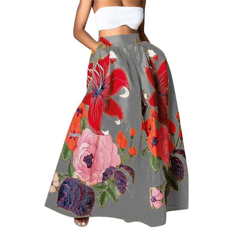 Bohemian Floral High-Waisted Women's Skirts with Pockets