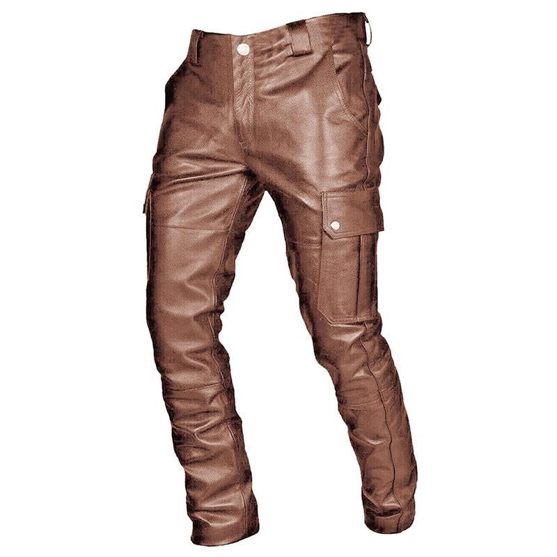 

Чоловічі гарні шкіряні штани Vintage Gothic Motorcycle Leather Pants Diablo Rock Pu Leather Pants L коричневий