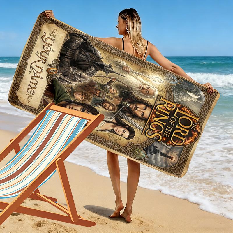 Name Custom Adventure Movie Lord Rings Print Beach Towel, Large Soft Quick Dry Towel for Beach Camping Swimming