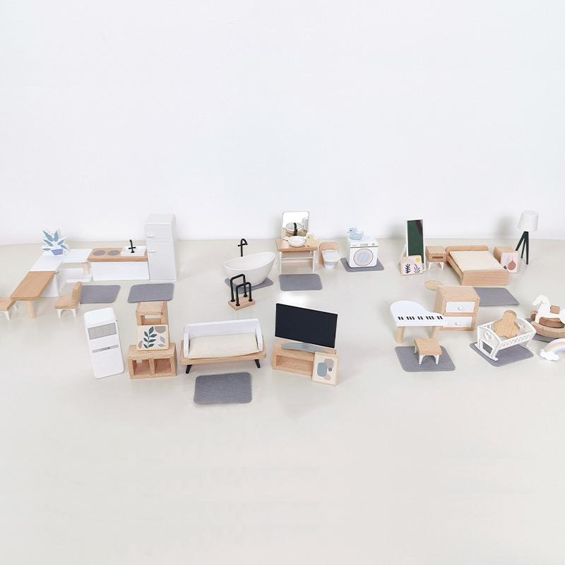 Puppenhaus Miniatur Zubehör Wald Familie Zuhause Möbel Kollektion Set Küche Kochtöpfe für Kinder Mädchen Geschenk Ins
