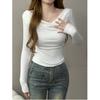 2025 Black One-Shoulder Long-Sleeve Women's T-shirt with Flowing Collar for Spring and Autumn