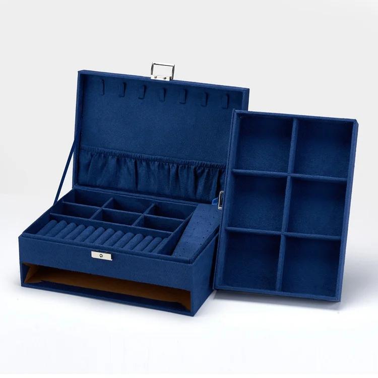 Multi Layer Flannel Jewelry Storage Box and Lock Drawer Earrings Gift Box Jewelry Display Box