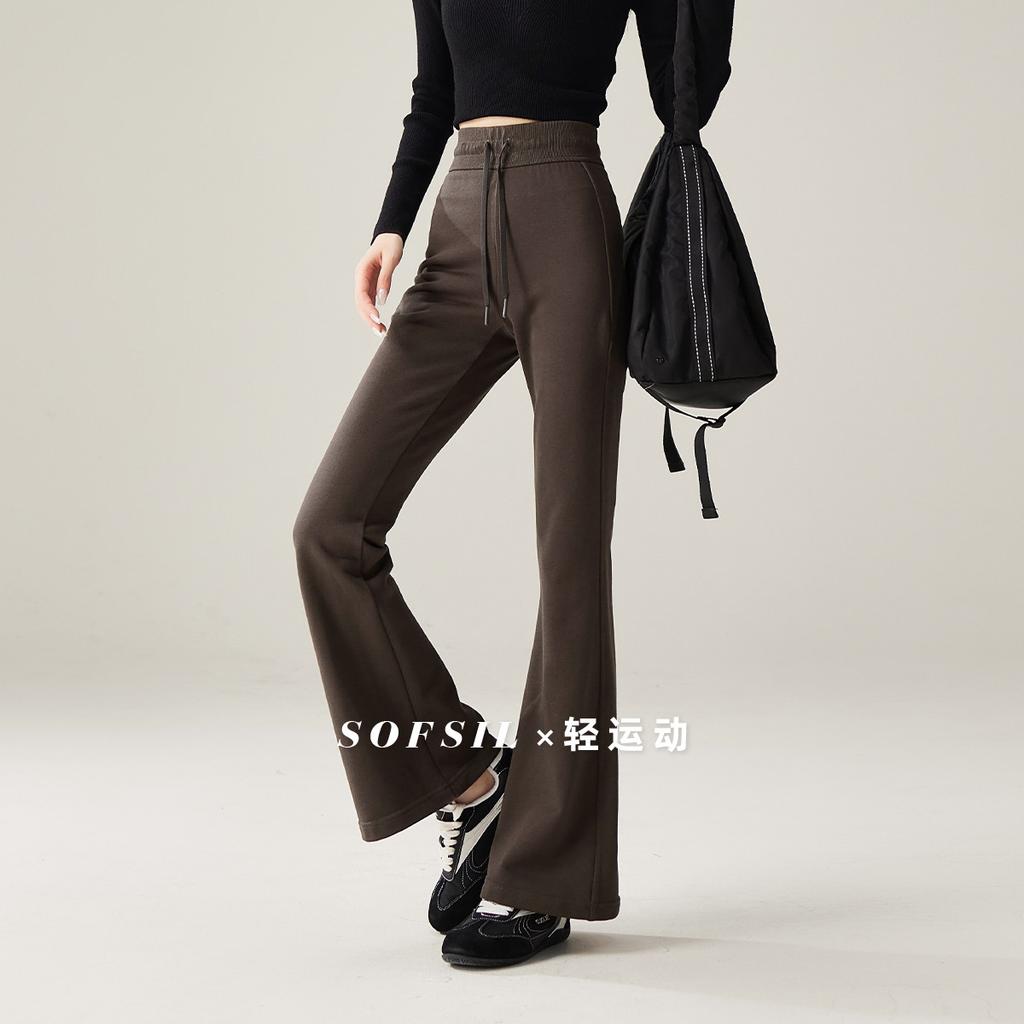 Elastic waistband tied elastic sports flared pants for women in autumn 2025, fashionable and versatile casual pants