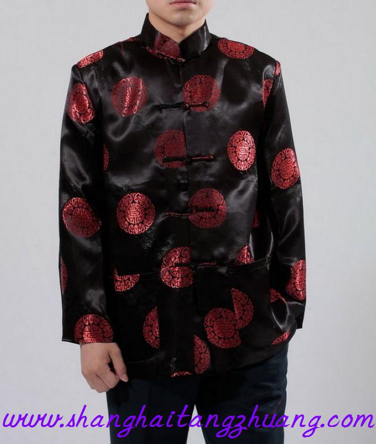 APEK Men's Red Long Sleeve Tang Suit Ethnic Outerwear for Spring, Autumn, Winter
