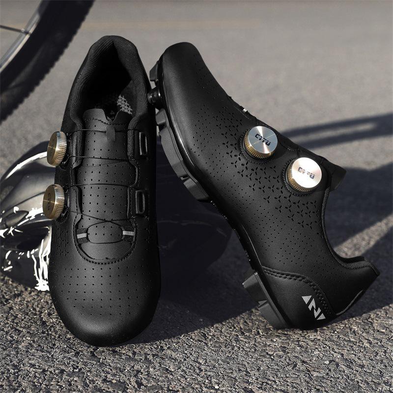 Unisex Cycling Shoes with Double Buckle and Lock, Hard Rubber Sole for Road and Mountain Biking