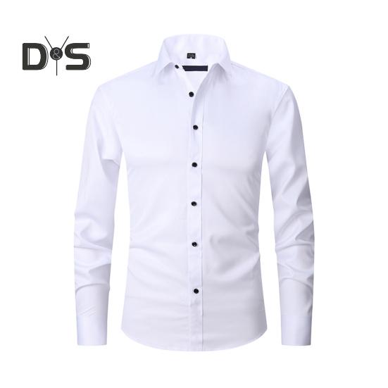

Мужская рубашка весна-осень с отложным воротником, облегающая, однобортная, с длинными рукавами, однотонная, средней длины, для офиса, для деловых мероприятий и молодежного офиса M белый