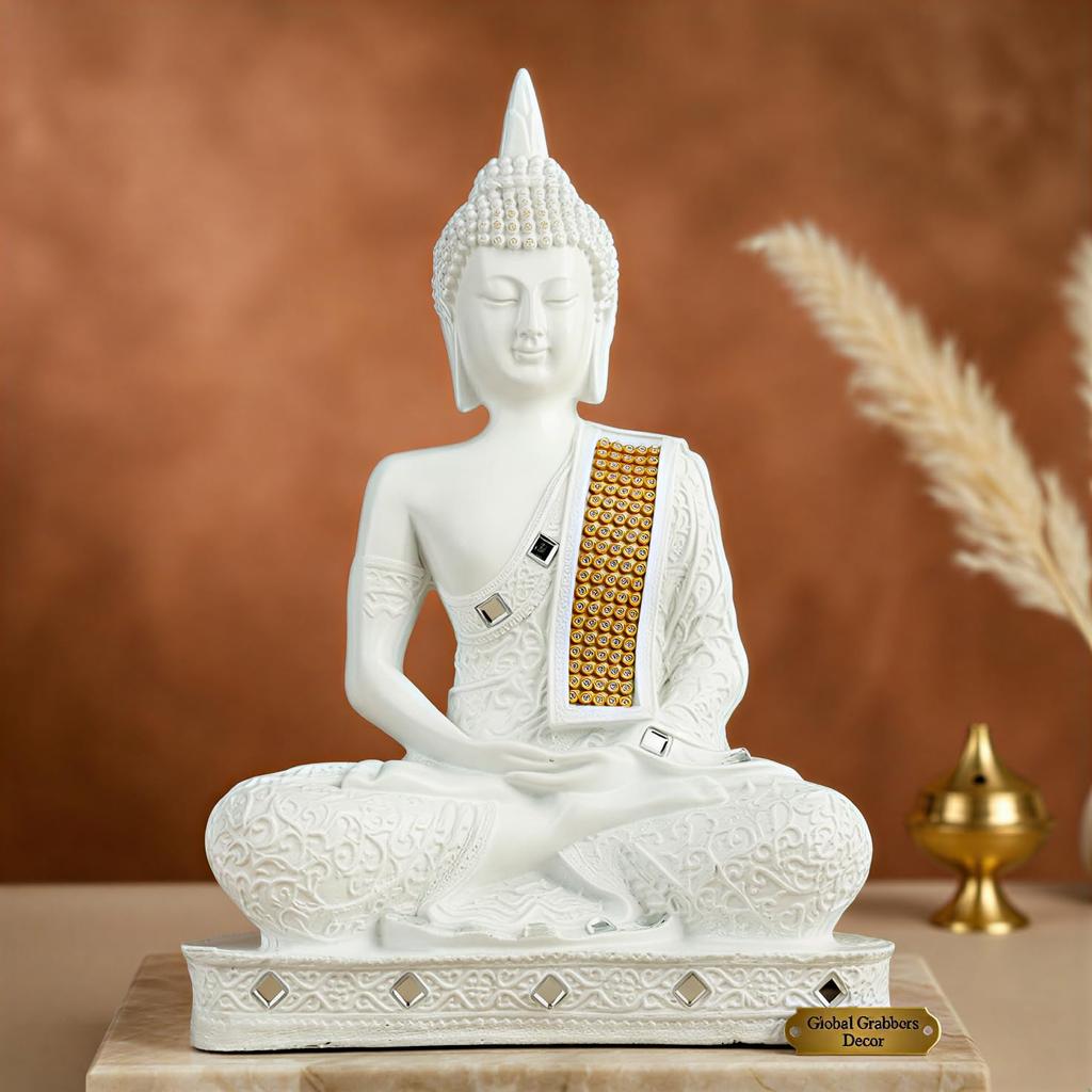 New Limited Edition 25 Centimetre Meditating Sitting Buddha Idol Statue Showpiece Home Decor Decoration Items for Living Room and Gifts