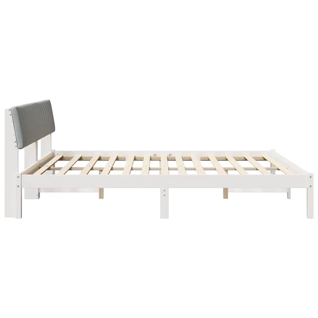Bed Frame in White and Light Grey 200 x 200 cm Solid Pine Wood